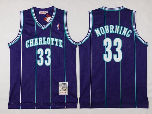 Charlotte Hornets #33 Alonzo Mourning Jersey Purple